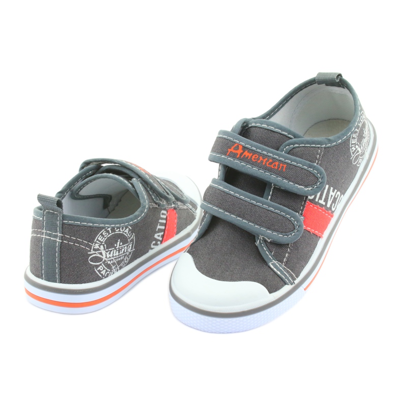 Adidași din blugi gri American Club cu velcro alb portocale 4 Adidași din blugi gri American Club cu velcro alb portocale 4