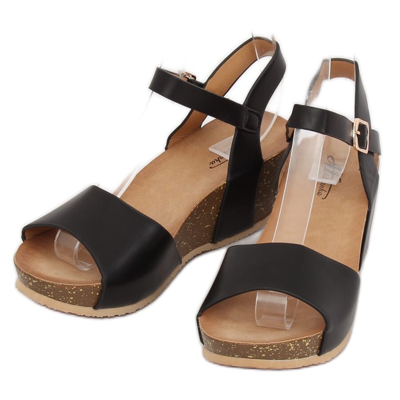 Sandale negre pe toc cu pană 1052 Negru 2