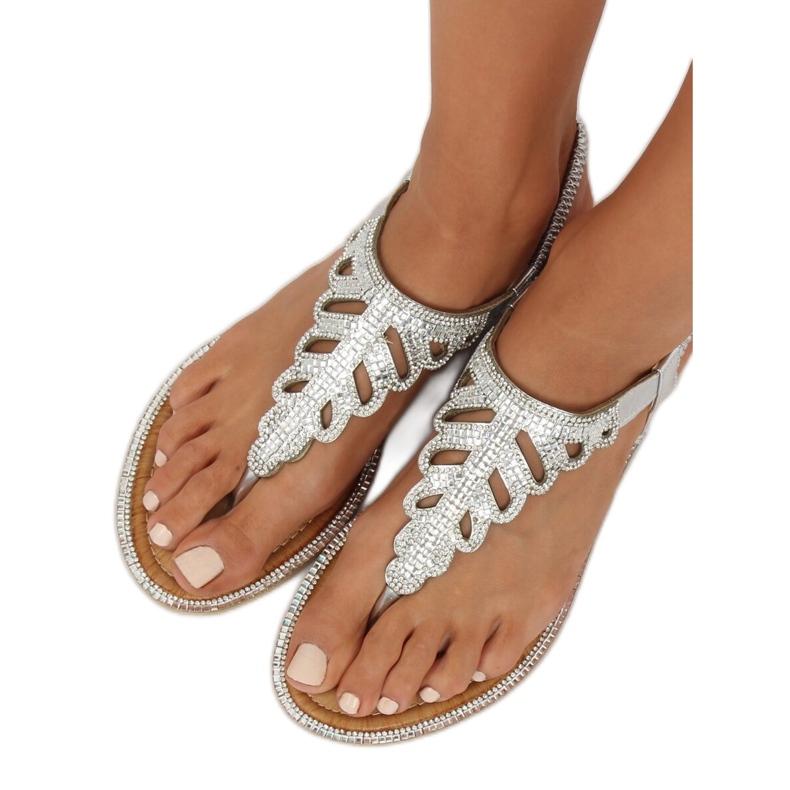 Flip-flops de argint cu pietre ZY172 Silver gri 2