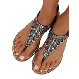 Flip-flops negru cu pietre ZY172 Black 1