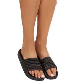 G301 negru Papuci negri cu margele 1