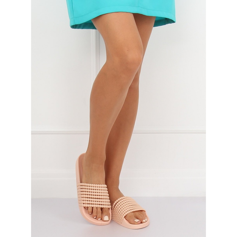 Roz G301 Papuci roz cu margele 2