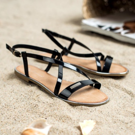 Anesia Paris Sandale plate lăcuite negru 1