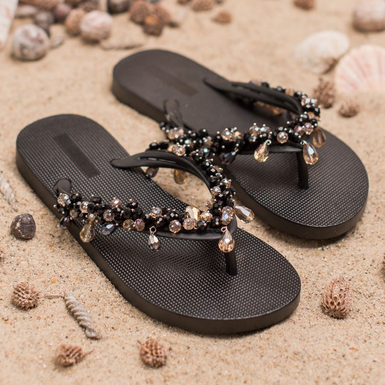SHELOVET Flip-flops din cauciuc cu ornamente negru 2
