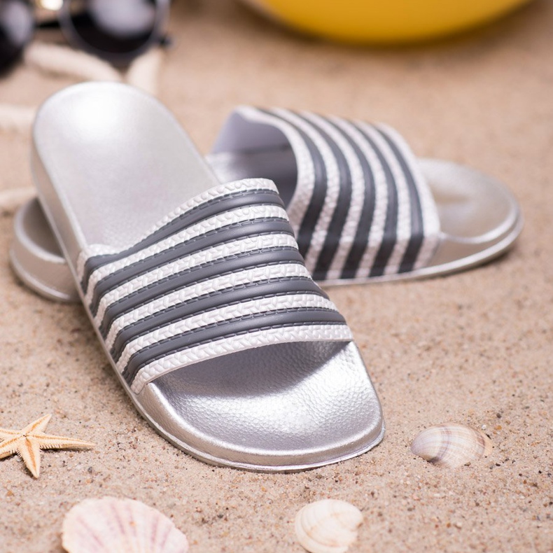 SHELOVET Papuci cu dungi sportive gri 2