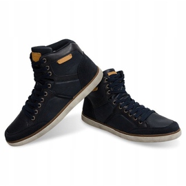 Adidași înalți din piele naturală XF117 bleumarin albastru marin 1