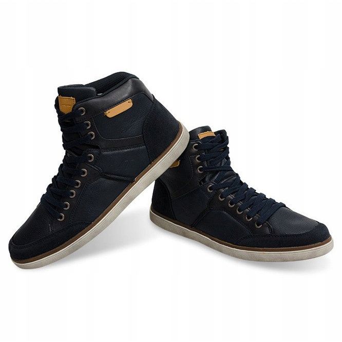 Adidași înalți din piele naturală XF117 bleumarin albastru marin 1