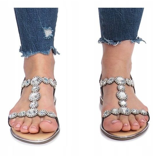 Sandale plate negre cu diamante Indulge negru 1