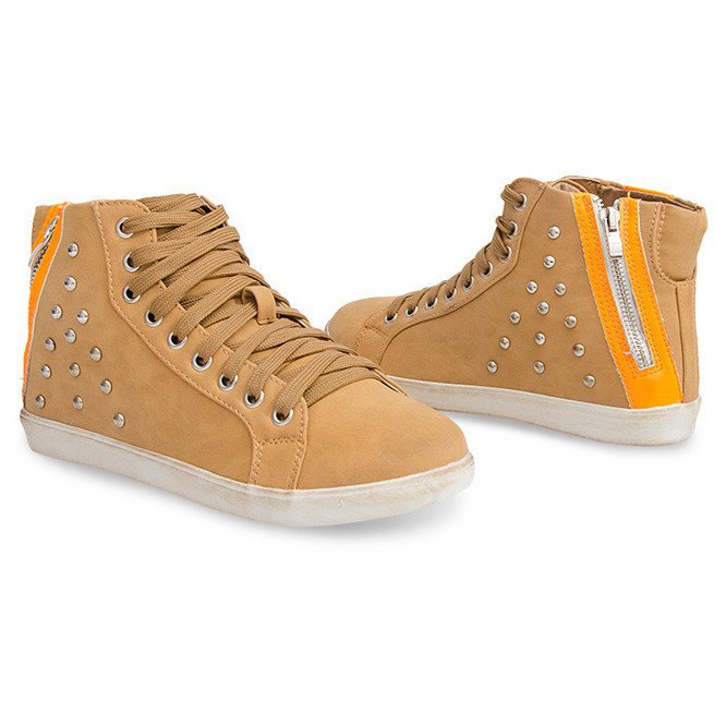 Adidași înalți cu știfturi 6573 Camel maro multicolor 2