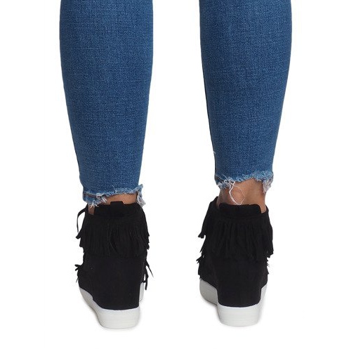 Adidași cu pană cu franjuri Boho AT-0613-1 Negru 2