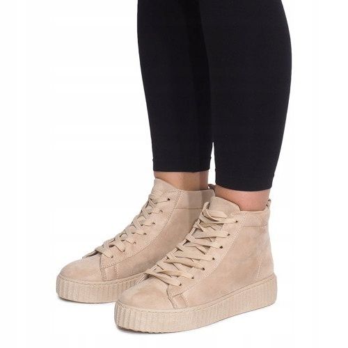 Cizme cu creepers înalte pe platforma bej WQ-001 2
