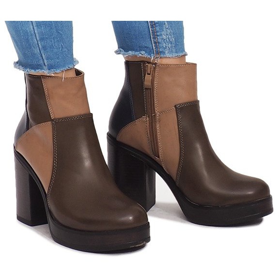 Cizme pe toc cu elastic YBS280 Kaki multicolor verde 2