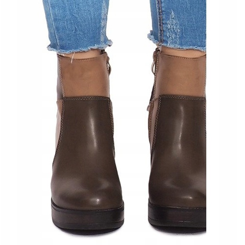 Cizme pe toc cu elastic YBS280 Kaki multicolor verde 1