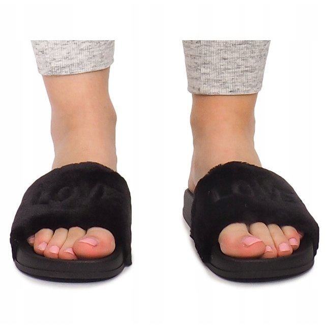 Love HN02-4 Papuci de blană neagră negru 1
