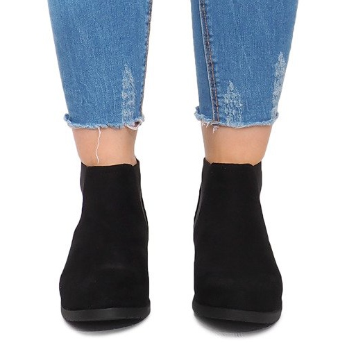 Cizme din piele de căprioară cu elastic C-5 negru 1