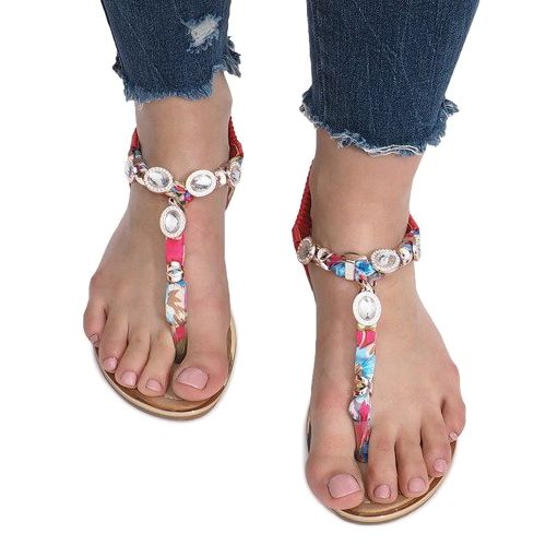 Sandale plate roșii cu diamante Desun roșu 1