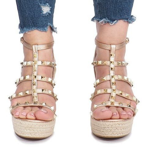 Sandale cu pană șampanie Espadrile Mood de aur 1