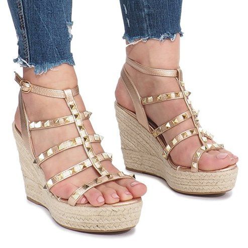 Sandale cu pană șampanie Espadrile Mood de aur 2