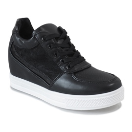 Adidași negri cu pană cu dantelă MY562 negru 1 Adidași negri cu pană cu dantelă MY562 negru 1