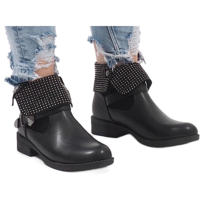 Botine negre înfășurate cu paiete LY-2698 negru 1