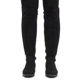 Cizme negre din piele de căprioară cu știfturi H305 negru 2