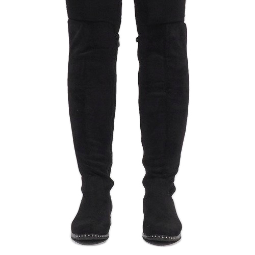 Cizme negre din piele de căprioară cu știfturi H305 negru 2