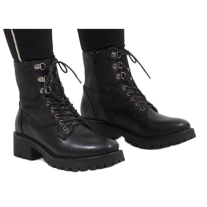 Ideal Shoes Ghete negre cu șireturi cu paiete 1621 negru 1