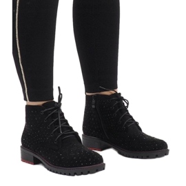 Ghete negre din piele intoarsa cu paiete 1013 negru 1