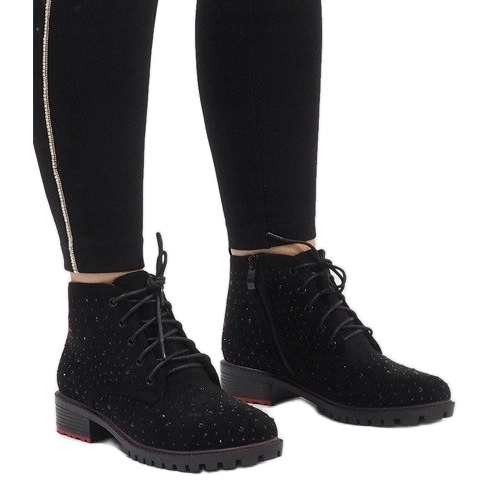 Ghete negre din piele intoarsa cu paiete 1013 negru 1