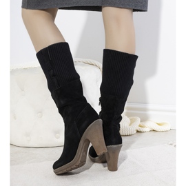 Cizme cu toc înalt din piele de căprioară neagră 9A0956 negru 1 Cizme cu toc înalt din piele de căprioară neagră 9A0956 negru 1