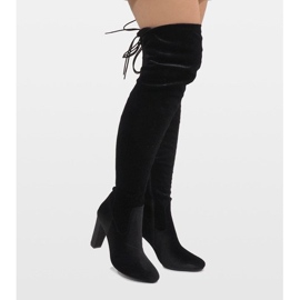 Cizme negre din velur pe stâlpul E-4902 negru 2