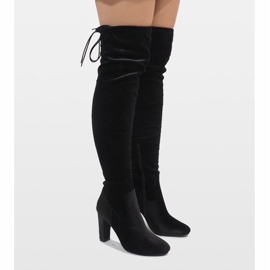 Cizme negre din velur pe stâlpul E-4902 negru 1