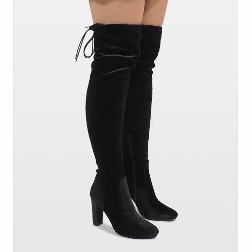 Cizme negre din velur pe stâlpul E-4902 negru 1