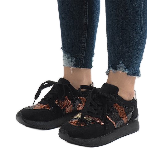 Adidași sport de culoare neagră T025 negru multicolor 1