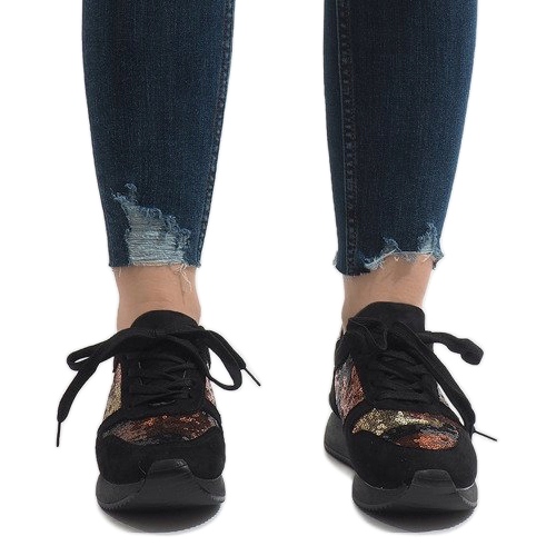 Adidași sport de culoare neagră T025 negru multicolor 2