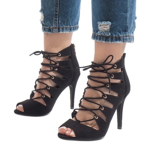 Ghete deschise negre pe toc înalt 9095-83A negru 1