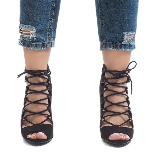 Ghete deschise negre pe toc înalt 9095-83A negru 2