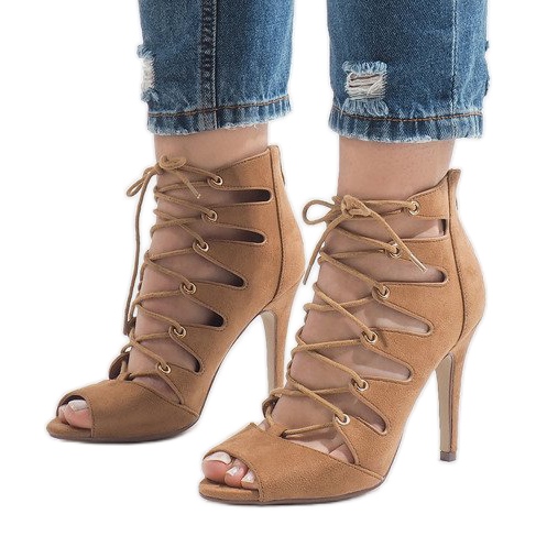 Cizme deschise cu cămilă pe toc înalt 9095-83A maro 1