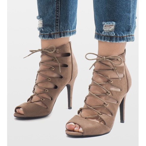 Cizme deschise kaki pe toc înalt 9095-83A multicolor verde 1