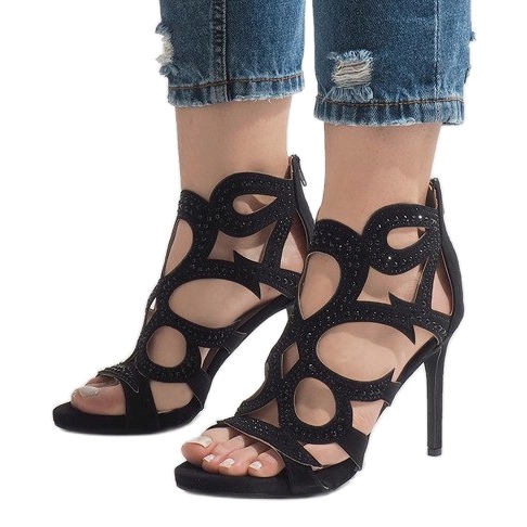 Ghete deschise negre pe toc înalt HF1436-20 negru 1