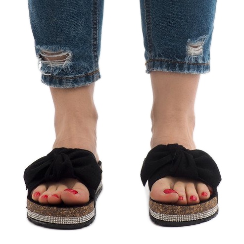 Papuci negri cu fundă N-33 negru 2