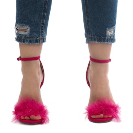 Sandale cu toc înalt din piele de căprioară NF-19P roz 1