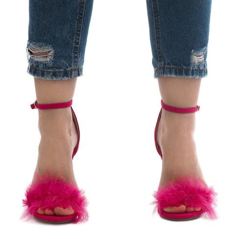 Sandale cu toc înalt din piele de căprioară NF-19P roz 1