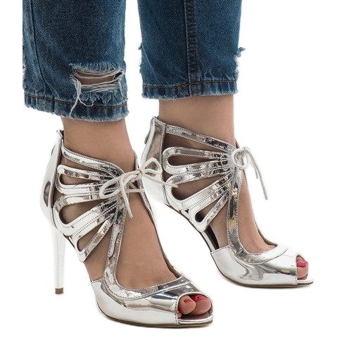 Cizme deschise argintii din piele lacată C-003 gri 1