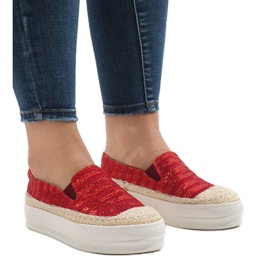 Adidași roșii espadrile pe platforma GH001 roșu 1