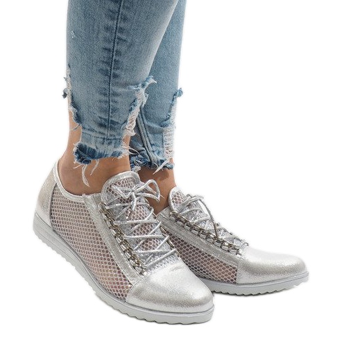 Pantofi ajurati argintii TL44 gri 1