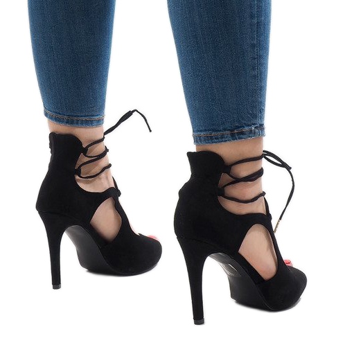 Sandale stiletto din piele neagră JL-01 negru 1