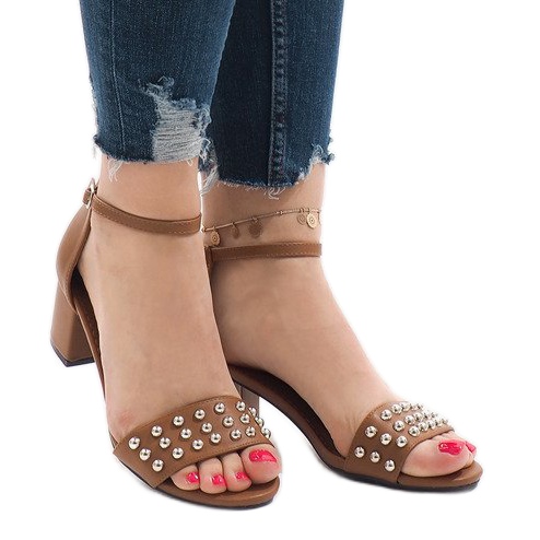 Sandale cu toc înalt camel 173-856 maro 1