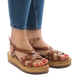 Sandale espadrile camel pe platforma 314-2B maro 1