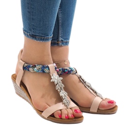 Sandale cu pene roz cu elastic B133-3 multicolor 1
